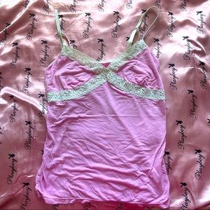 y2k Victoria’s Secret Pink and White Lace Cami Top